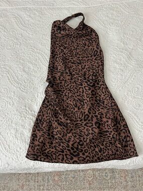Silk Aritzia Leopard Print Halter Dress in Brown and Black